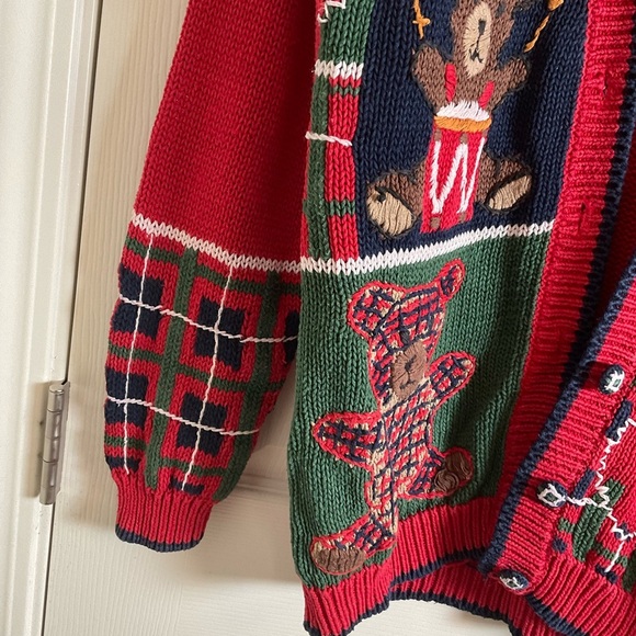 ID Distinction teddy bear and holiday motifs cardigan size small vintage 80’ - Picture 7 of 13